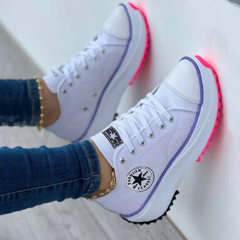 White Women's Orthopedic Shoes Platform Sneakers — Addy Lace-Up Thick-Sole Canvas - Studio Hanging