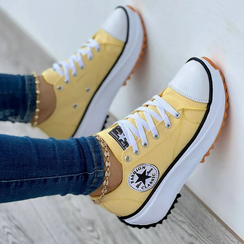 Yellow Women's Orthopedic Shoes Platform Sneakers — Addy Lace-Up Thick-Sole Canvas - Studio Hanging