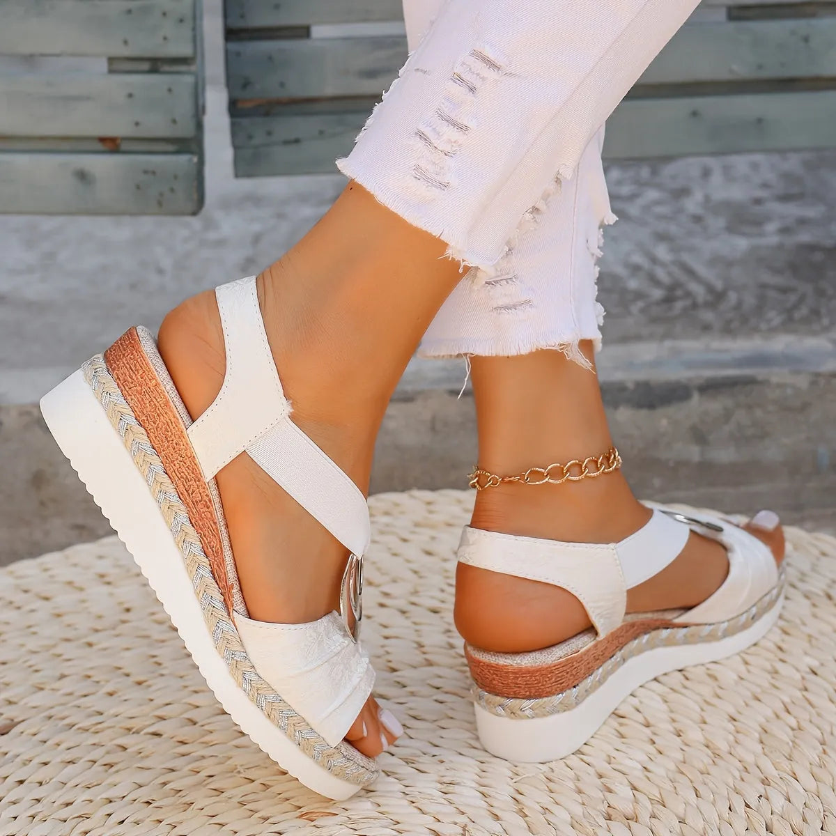 Cream Women's Platform Sandals — Layla Ring Detail Espadrille - Worn Lifestyle