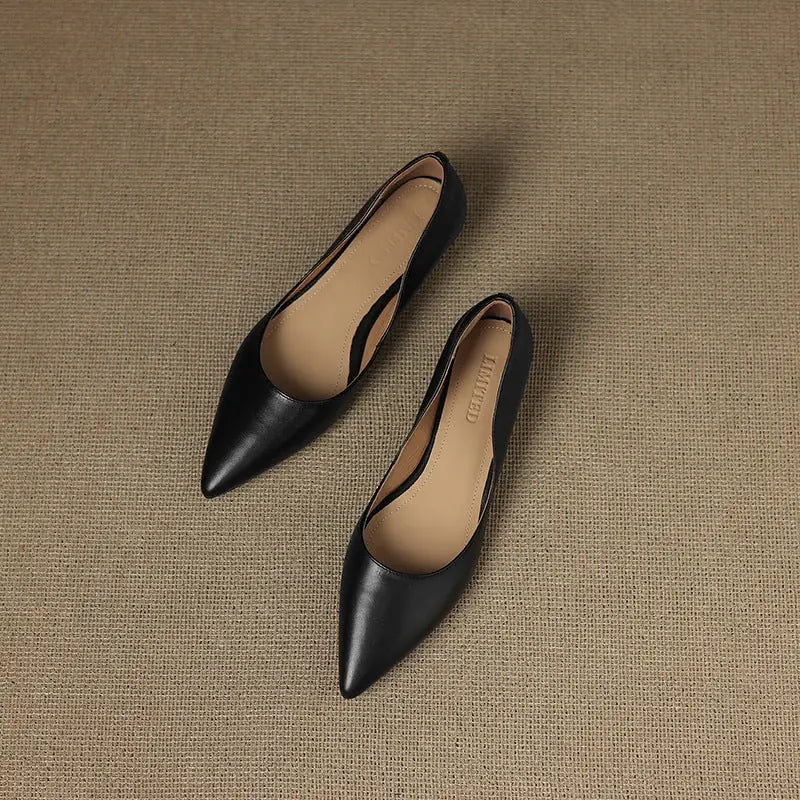 Women's Pointed Toe Ballet Flats — Ivy Genuine Leather Slip-On Wedge Heel
