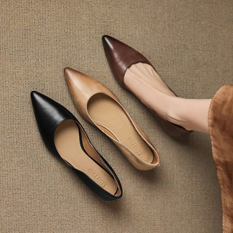 Women's Pointed Toe Ballet Flats — Ivy Genuine Leather Slip-On Wedge Heel