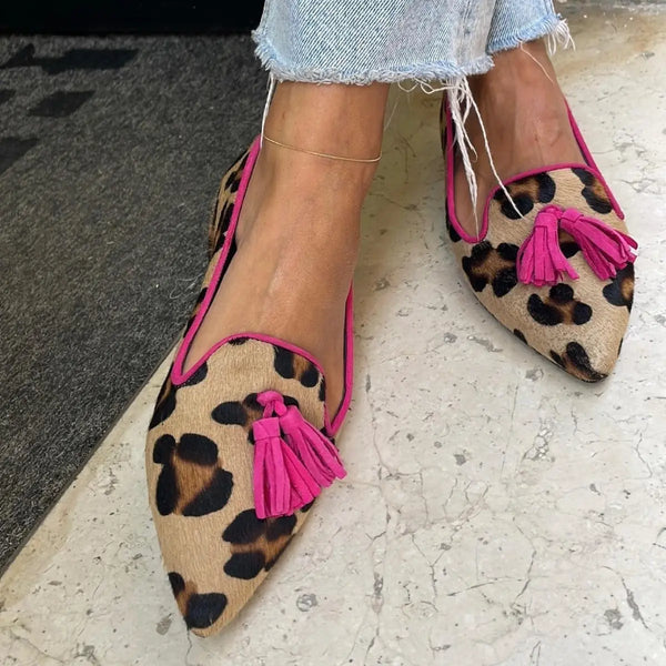 Leopard Women's Leopard Print Ballet Flats — Rita Suede Tasseled Pointed-Toe - Worn Lifestyle