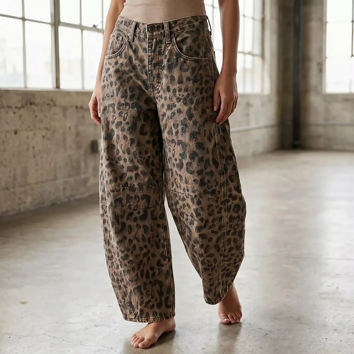 Leopard Women's Leopard Barrel Jeans — Madeline Relaxed Mid-Rise Pockets - Front Full