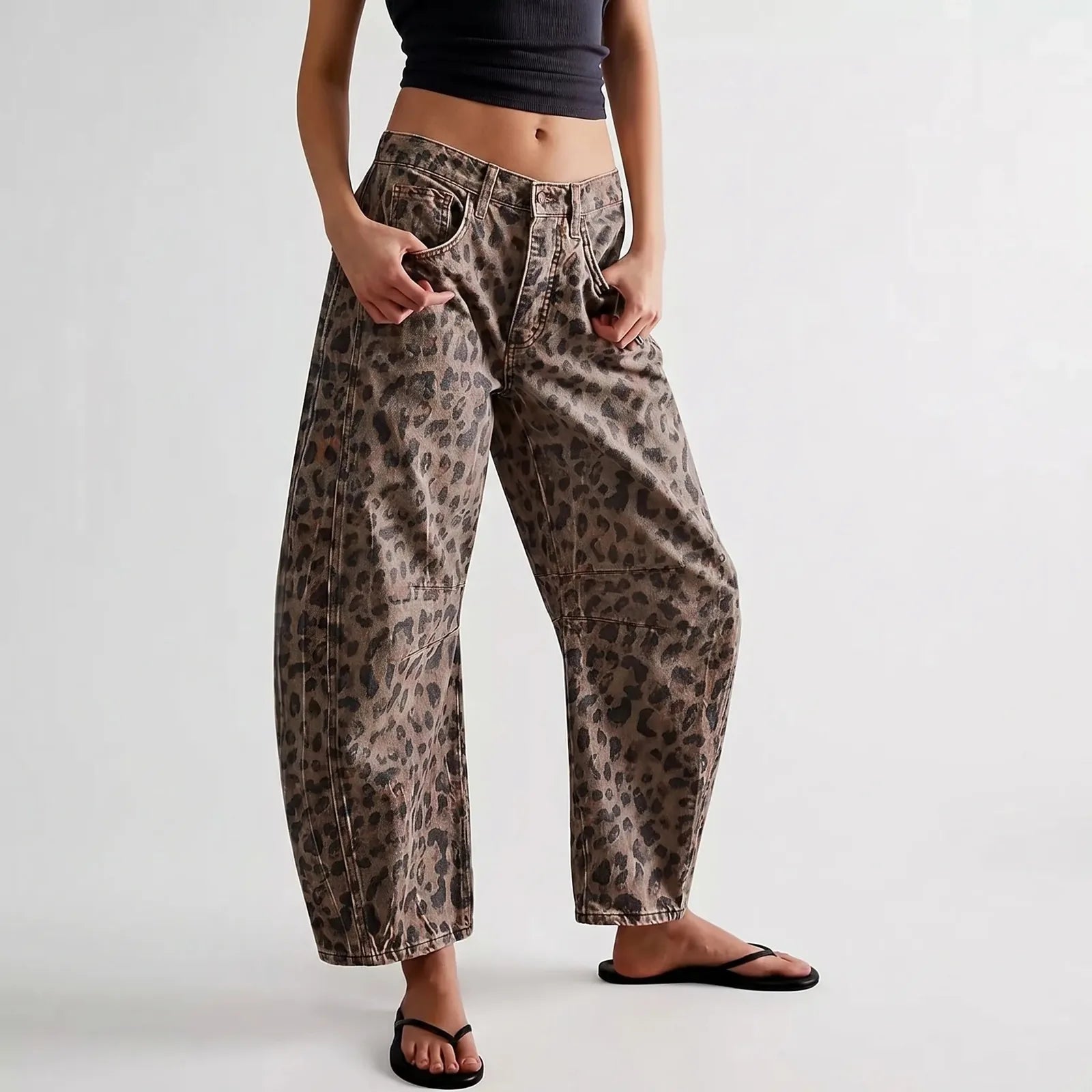Leopard Women's Leopard Barrel Jeans — Madeline Relaxed Mid-Rise Pockets - Side Pose