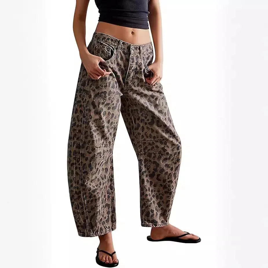 Leopard Women's Leopard Barrel Jeans — Madeline Relaxed Mid-Rise Pockets - Studio Pose