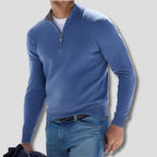Blue Men's Quarter Zip Sweater with Ribbed Trim & Relaxed Fit
