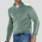 Green Men's Quarter Zip Sweater with Ribbed Trim & Relaxed Fit