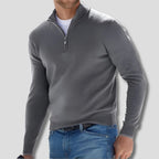 Grey Men's Quarter Zip Sweater with Ribbed Trim & Relaxed Fit