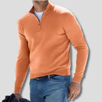 Orange Men's Quarter Zip Sweater with Ribbed Trim & Relaxed Fit
