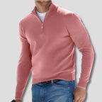 Pink Men's Quarter Zip Sweater with Ribbed Trim & Relaxed Fit