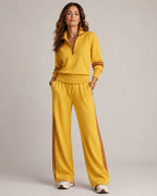 Yellow Women's Quarter Zip Two Piece Set with Striped Wide-Leg Pants — Estella