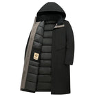 Men's Quilted Winter Coat with Hooded Design & Relaxed Long Fit - Flat Lay Side
