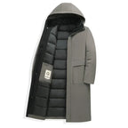 Men's Quilted Winter Coat with Hooded Design & Relaxed Long Fit - Flat Lay Open