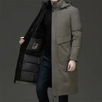 Gray Men's Quilted Winter Coat with Hooded Design & Relaxed Long Fit