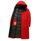 Men's Quilted Winter Coat with Hooded Design & Relaxed Long Fit - Flat Lay Front