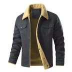 Men's Quilted Jacket with Faux Fur Collar & Chest Pockets - Front Open Charcoal