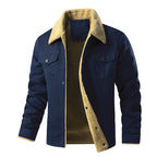 Men's Quilted Jacket with Faux Fur Collar & Chest Pockets - Front Open Navy