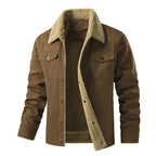 Men's Quilted Jacket with Faux Fur Collar & Chest Pockets - Tone Front Open Brown