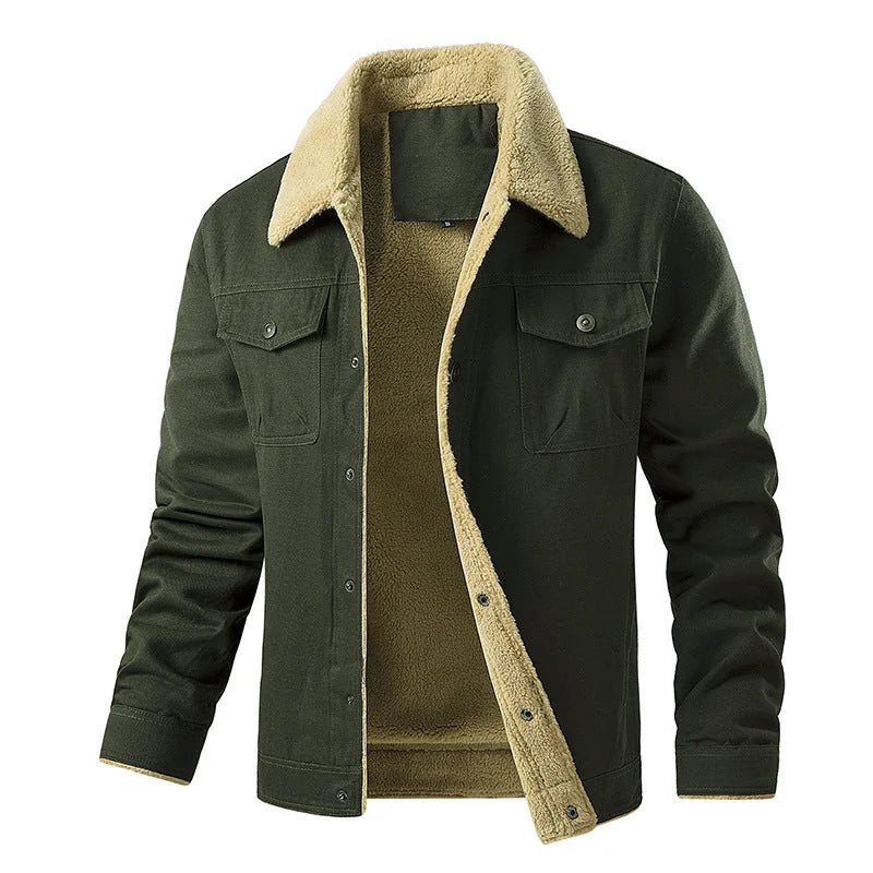 Men's Quilted Jacket with Faux Fur Collar & Chest Pockets - Front Open Repeat
