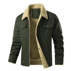 Men's Quilted Jacket with Faux Fur Collar & Chest Pockets - Front Open Repeat