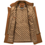 Men's Quilted Wool Coat with Stand Collar & Zip Front - Lining Flat Lay