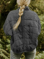 Women's Quilted Jacket with Zip Pockets & Relaxed Fit - Back Full