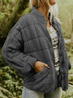 Dark Grey Women's Quilted Jacket with Zip Pockets & Relaxed Fit