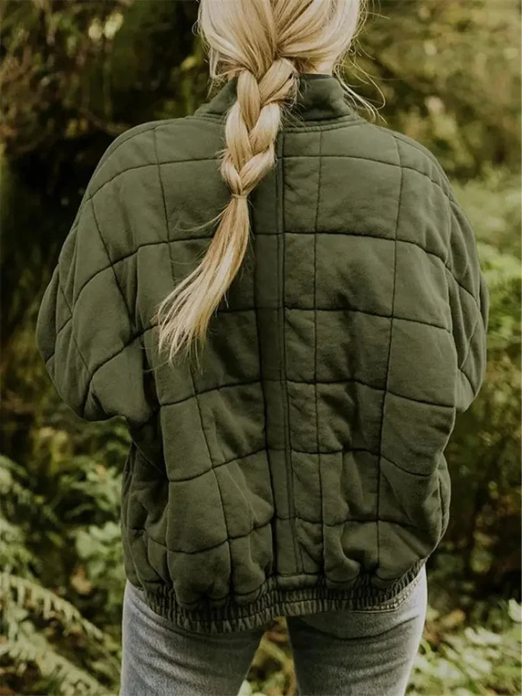 Women's Quilted Jacket with Zip Pockets & Relaxed Fit - Back Closeup
