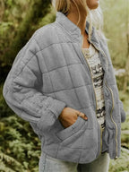 Grey Women's Quilted Jacket with Zip Pockets & Relaxed Fit