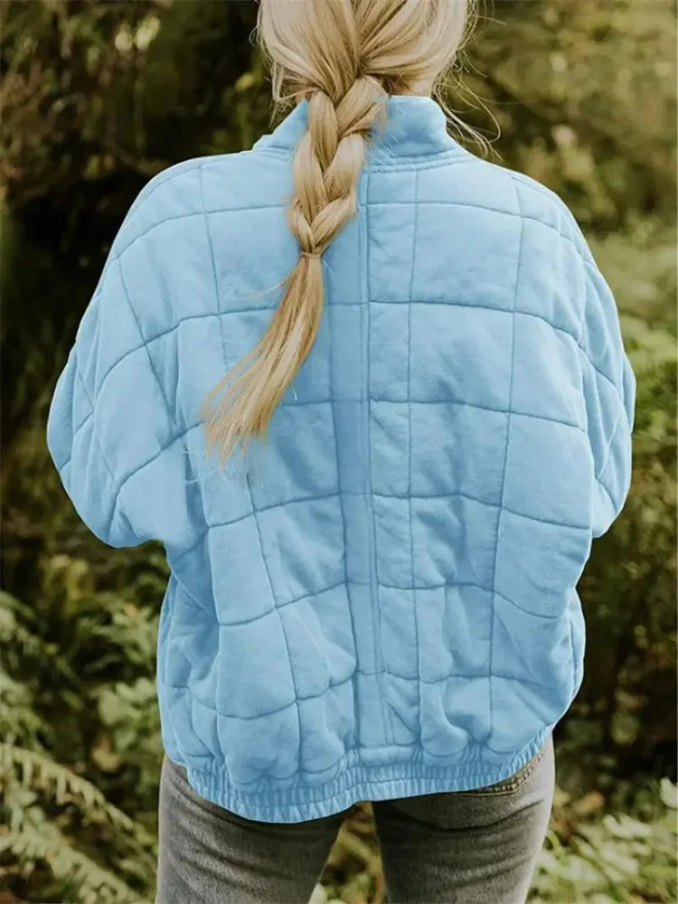 Women's Quilted Jacket with Zip Pockets & Relaxed Fit - Back Angle
