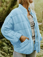 Light Blue Women's Quilted Jacket with Zip Pockets & Relaxed Fit