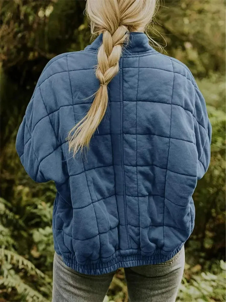 Women's Quilted Jacket with Zip Pockets & Relaxed Fit - Back Detail