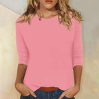 Pink Women's Casual Top with Crew Neck & Three-Quarter Sleeves