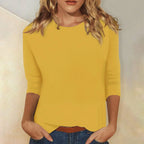 Yellow Women's Casual Top with Crew Neck & Three-Quarter Sleeves