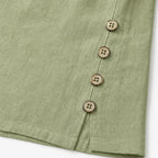 Green Women's Relaxed-Fit Linen Blend Top with Side-Button Detail & Roll-Tab Sleeves — Lucia - Button Detail Hem