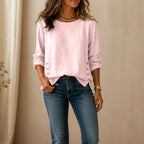 Pink Women's Relaxed-Fit Linen Blend Top with Side-Button Detail & Roll-Tab Sleeves