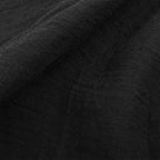 Black Women's V-Neck Linen Blouse — Elise Curved Hem Three-Quarter Sleeve Relaxed - Fabric Texture Close Up
