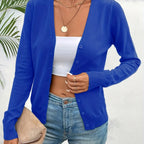 Blue Women's Ribbed Cardigan with V-Neck Button-Front & Relaxed Fit