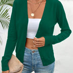 Deep Green Women's Ribbed Cardigan with V-Neck Button-Front & Relaxed Fit