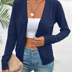 Navy Women's Ribbed Cardigan with V-Neck Button-Front & Relaxed Fit