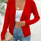 Red Women's Ribbed Cardigan with V-Neck Button-Front & Relaxed Fit