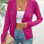 Rose Red Women's Ribbed Cardigan with V-Neck Button-Front & Relaxed Fit