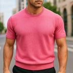 Pink Men's Knit T-Shirt with Ribbed Crew Neck & Short Sleeves — Ezra
