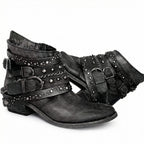 Women's Vintage Chain Boots with Studded Buckle Straps for a Relaxed Fit — Mae