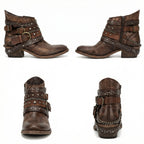 Women's Vintage Chain Boots with Studded Buckle Straps for a Relaxed Fit — Mae