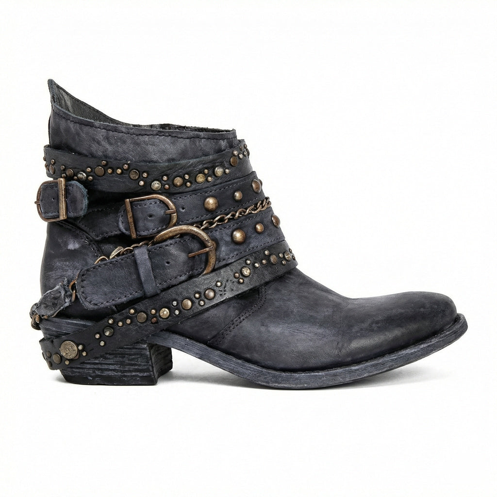 Women's Vintage Chain Boots with Studded Buckle Straps for a Relaxed Fit — Mae
