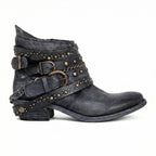 Women's Vintage Chain Boots with Studded Buckle Straps for a Relaxed Fit — Mae