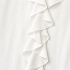 White Women's Ruffle Loose Fit Blouse with V-Neck & Three-Quarter Sleeves — Nell - Fabric Ruffle Detail