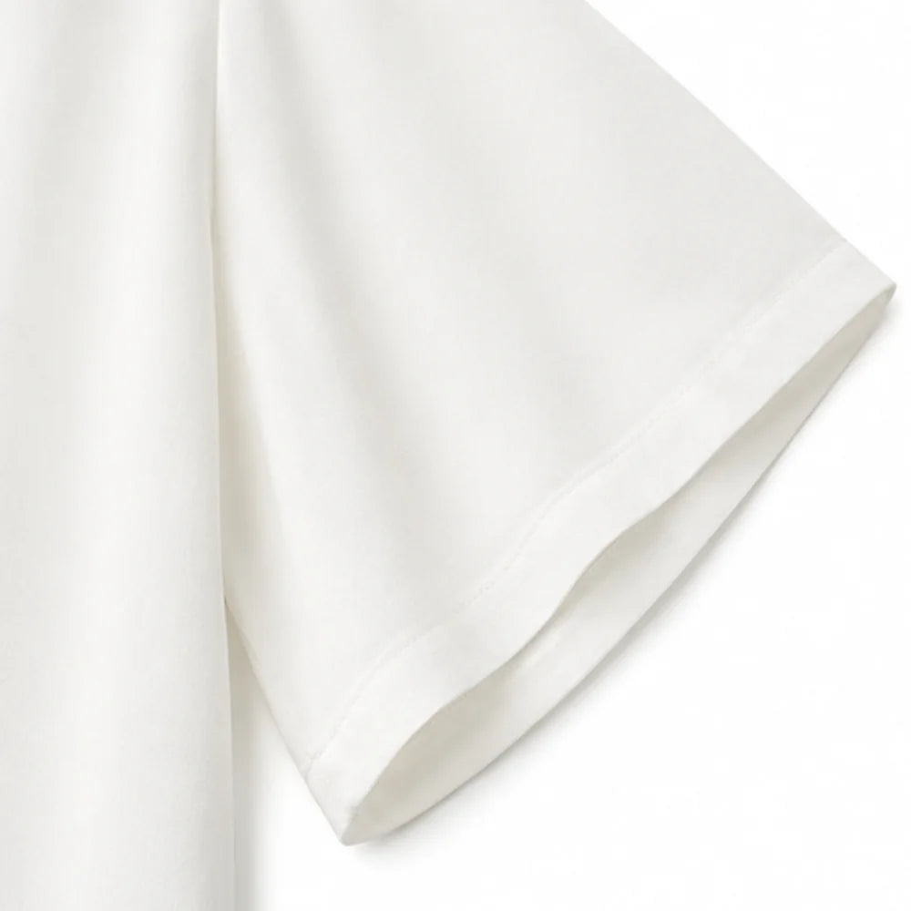 White Women's Ruffle Loose Fit Blouse with V-Neck & Three-Quarter Sleeves — Nell - Fabric Sleeve Detail