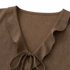 Chocolate Women's Sleeveless V-Neck Blouse — Natalie Lightweight Ruffle Peplum - Close Up Neckline